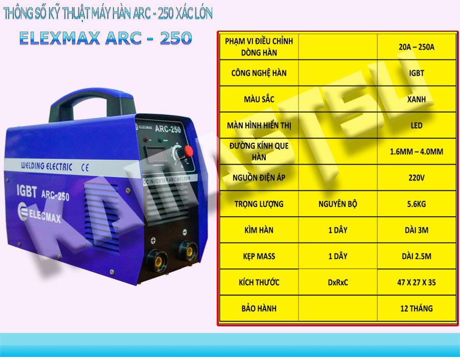 Thông số kỹ thuật máy hàn Elecmax ARC 250