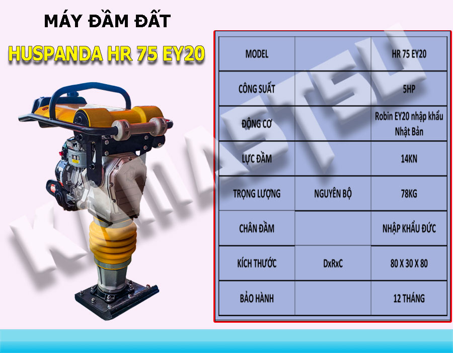 Thông số kỹ thuật máy đầm đất Huspanda HR 75 EY20