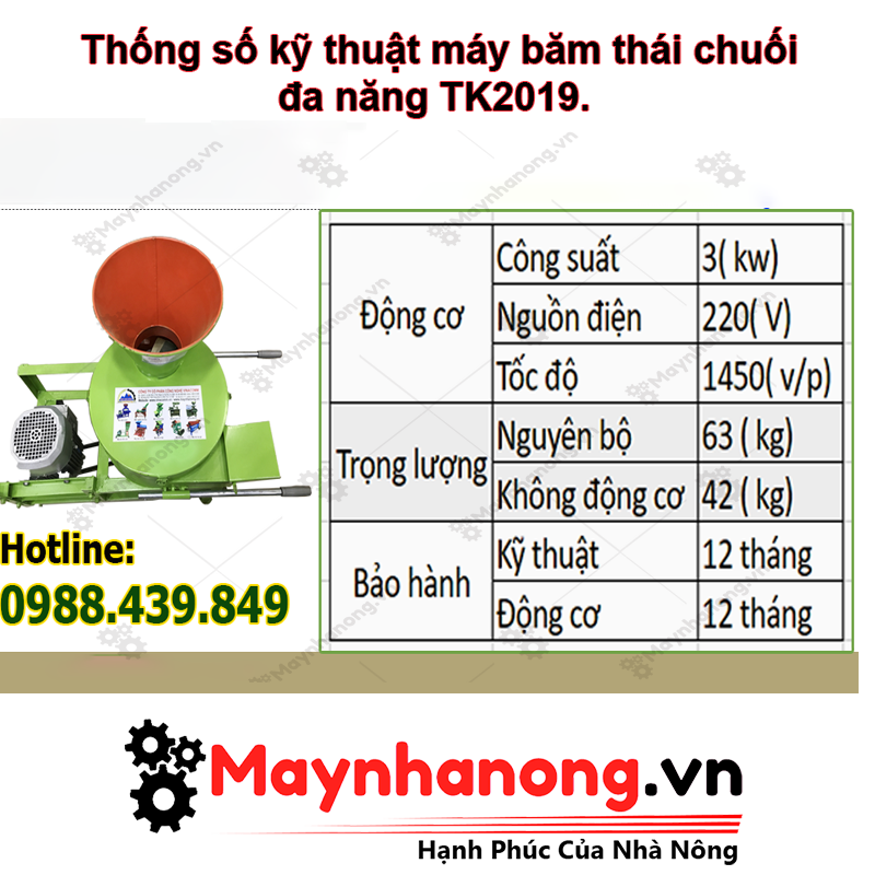 Thông số máy băm thái chuối đa năng TK2019.